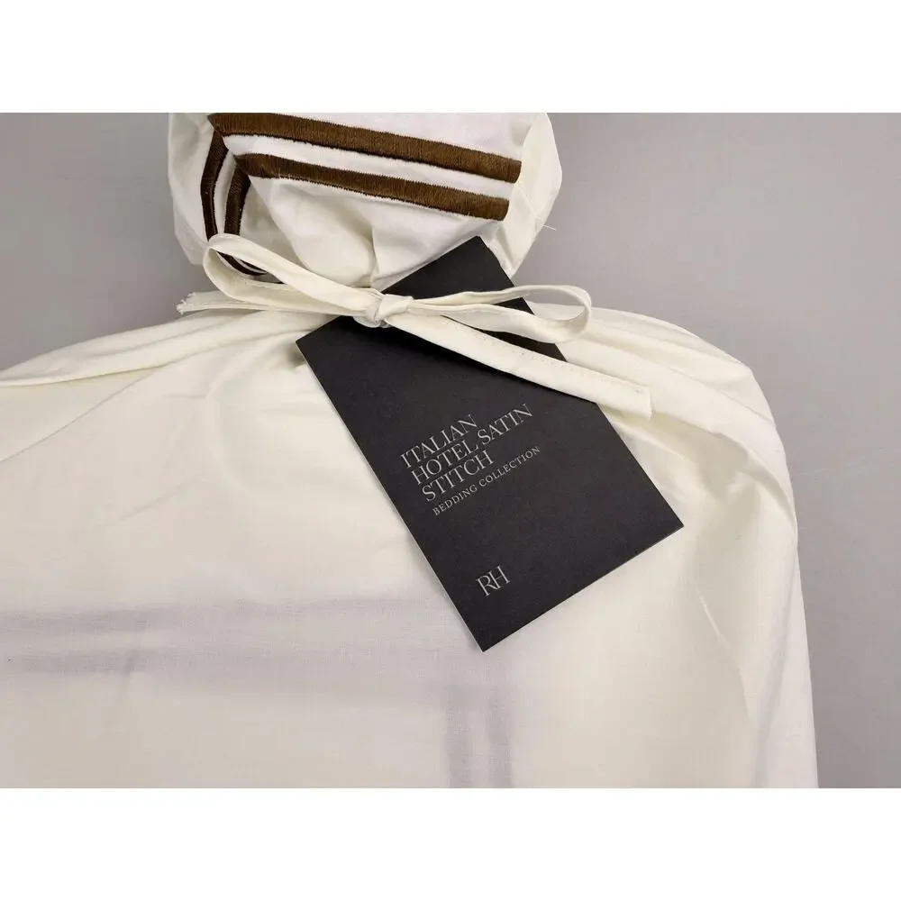 Restoration Hardware Italian Hotel Satin Stitch CREAM Brown Queen DUVET Cover